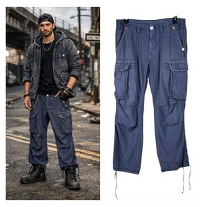 Vintage Y2K True Religion Men Anthony Baggy Cargo Pant Size 34 Utility Grunge